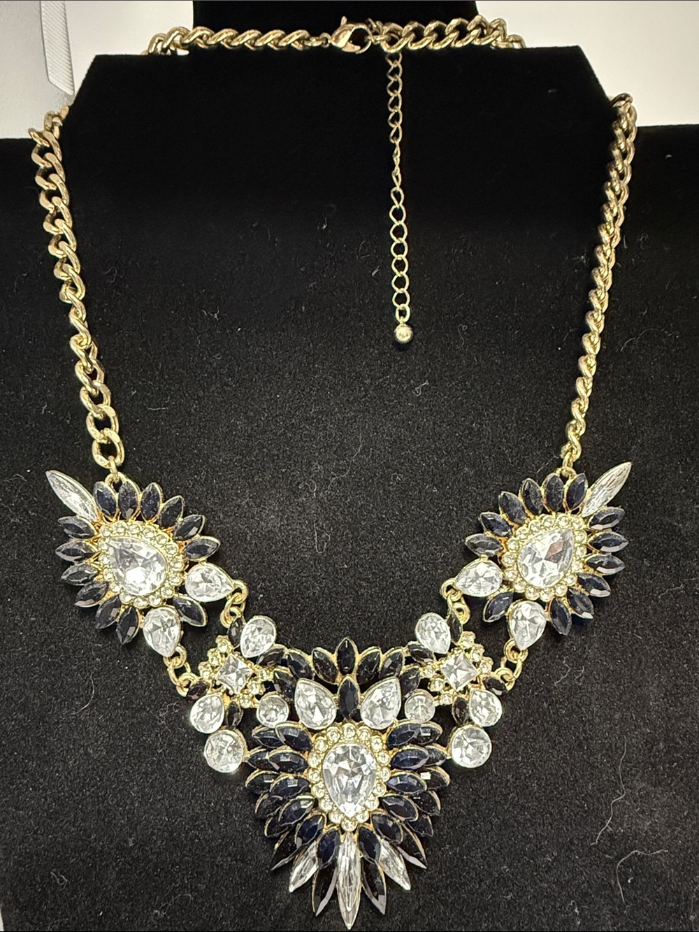 Gold-Tone Black and Clear Statement Necklace